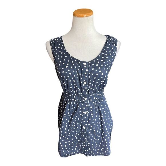 Womens Merona Polka Dot Dark Chambray Tie Back Buttton Down Sleeveless Top - L - Picture 1 of 1